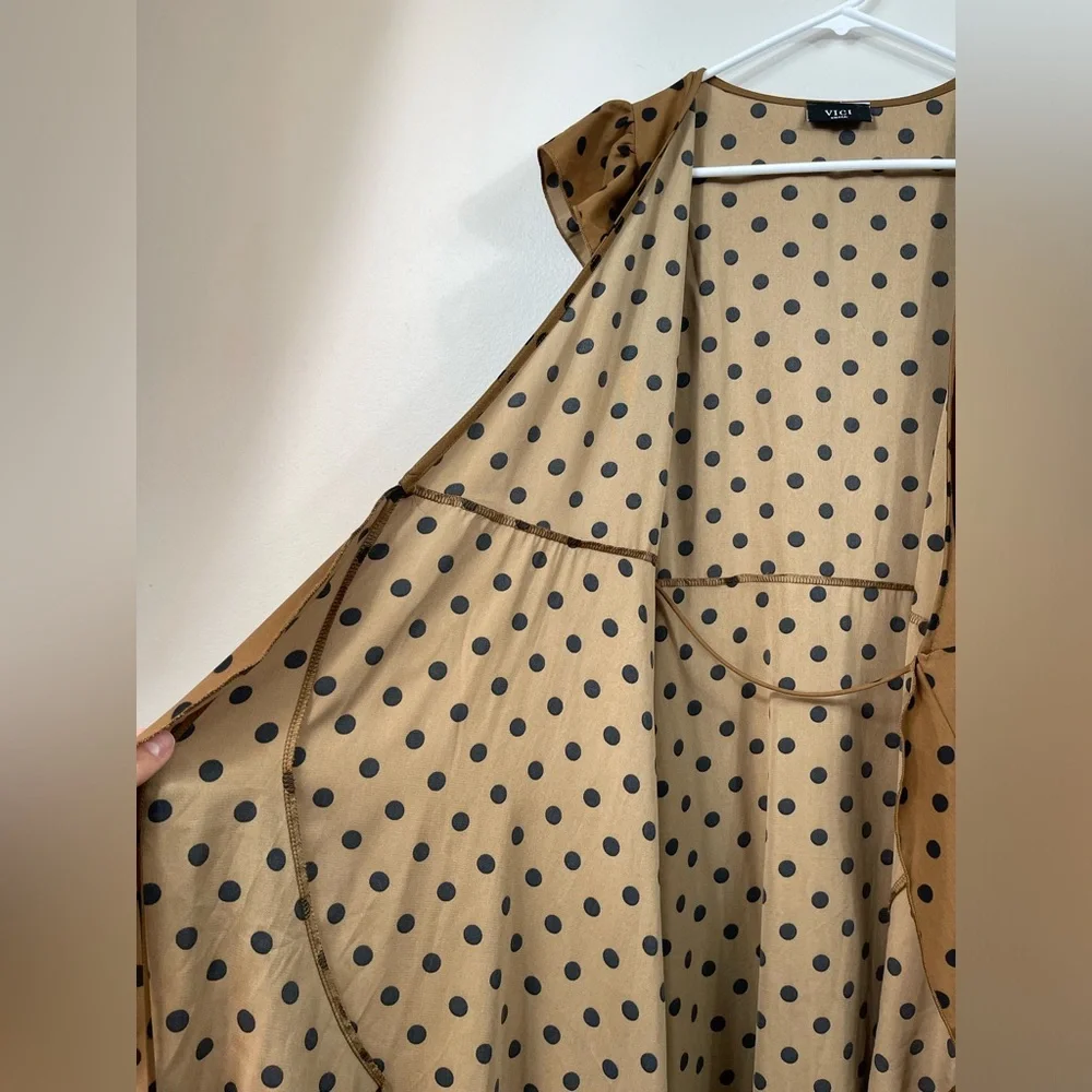 Brown Polka Dot Skirt VICI Mama Mia Polka Dotted Wrap Maxi Dress sz: Small Retro - Picture 14 of 16